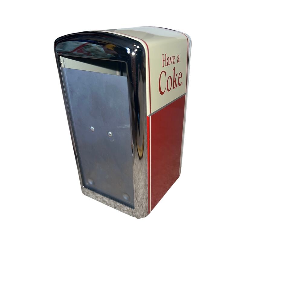 Vintage 90s Coca-Cola brand Napkin Dispenser retro diner style red chrome coke